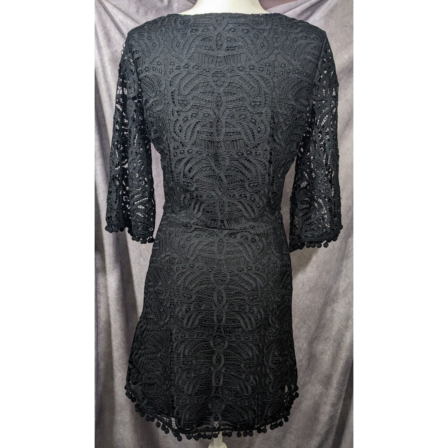 Tularosa Gothic Coal Black Lace Bell Sleeve Tie Front Dress Size Medium