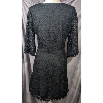 Tularosa Gothic Coal Black Lace Bell Sleeve Tie Front Dress Size Medium