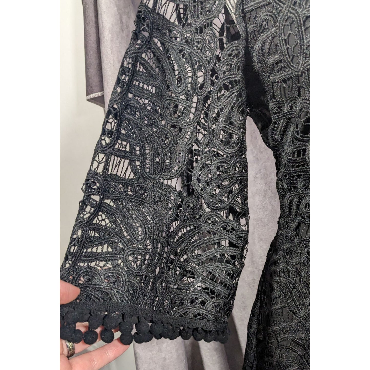 Tularosa Gothic Coal Black Lace Bell Sleeve Tie Front Dress Size Medium