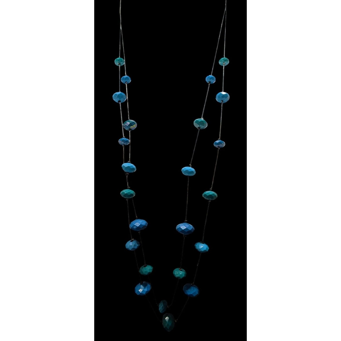 Mermaidcore Layered Blue & Teal Beaded Station Necklace With Silver Tone Chain