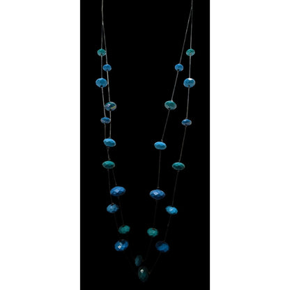 Mermaidcore Layered Blue & Teal Beaded Station Necklace With Silver Tone Chain