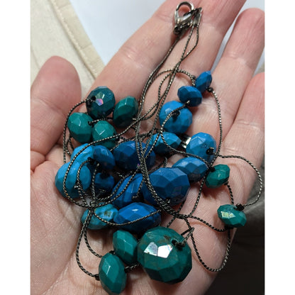 Mermaidcore Layered Blue & Teal Beaded Station Necklace With Silver Tone Chain