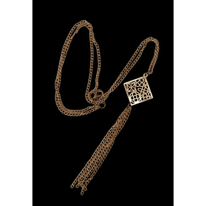 Bohemian Floral Gold-Tone Filigree Pendant Necklace With Multi-Strand Tassel Detail