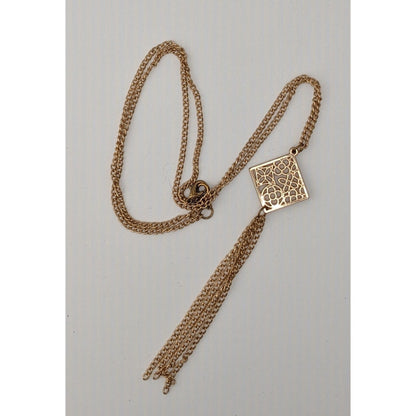 Bohemian Floral Gold-Tone Filigree Pendant Necklace With Multi-Strand Tassel Detail