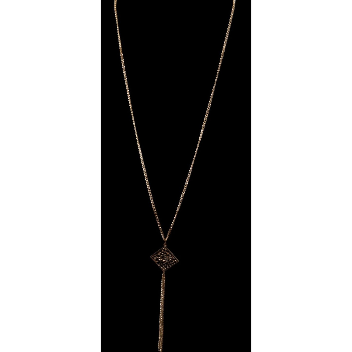Bohemian Floral Gold-Tone Filigree Pendant Necklace With Multi-Strand Tassel Detail