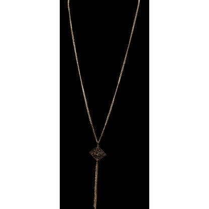 Bohemian Floral Gold-Tone Filigree Pendant Necklace With Multi-Strand Tassel Detail