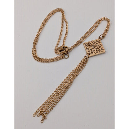 Bohemian Floral Gold-Tone Filigree Pendant Necklace With Multi-Strand Tassel Detail