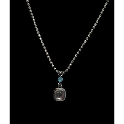 Minimalist Letter T Pendant Necklace With Blue Accent Bead