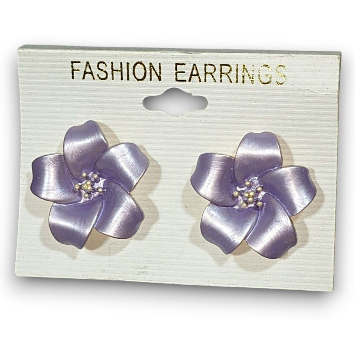 Vintage 80s Floral Metal Purple Flower Clip On Earrings NWT