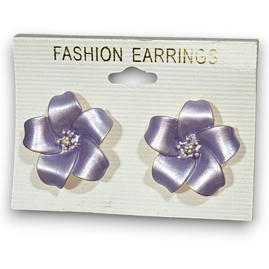 Vintage 80s Floral Metal Purple Flower Clip On Earrings NWT