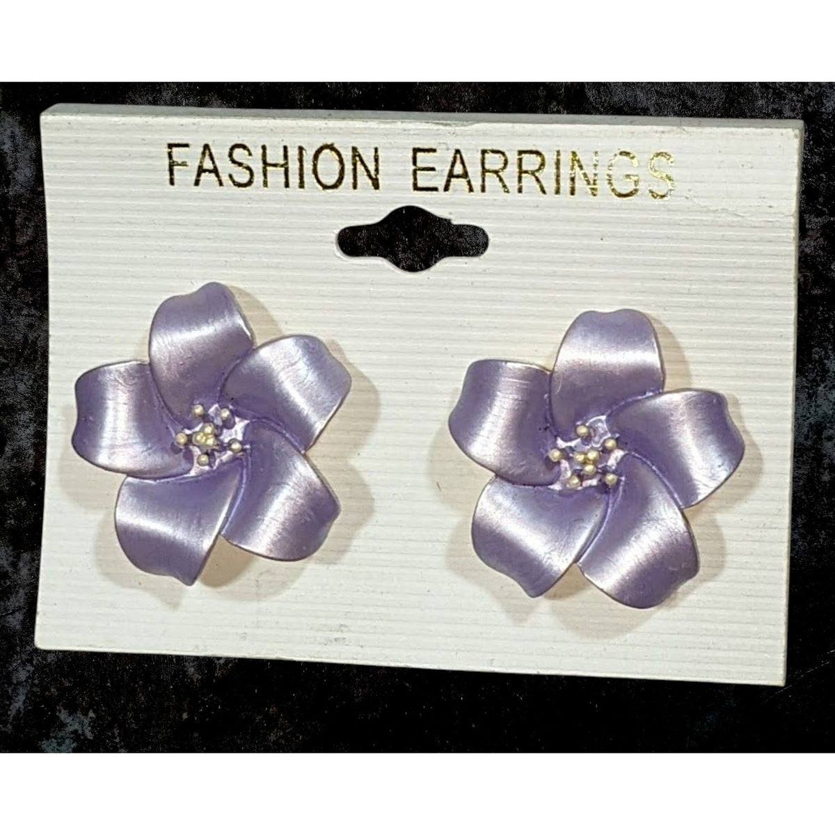 Vintage 80s Floral Metal Purple Flower Clip On Earrings NWT