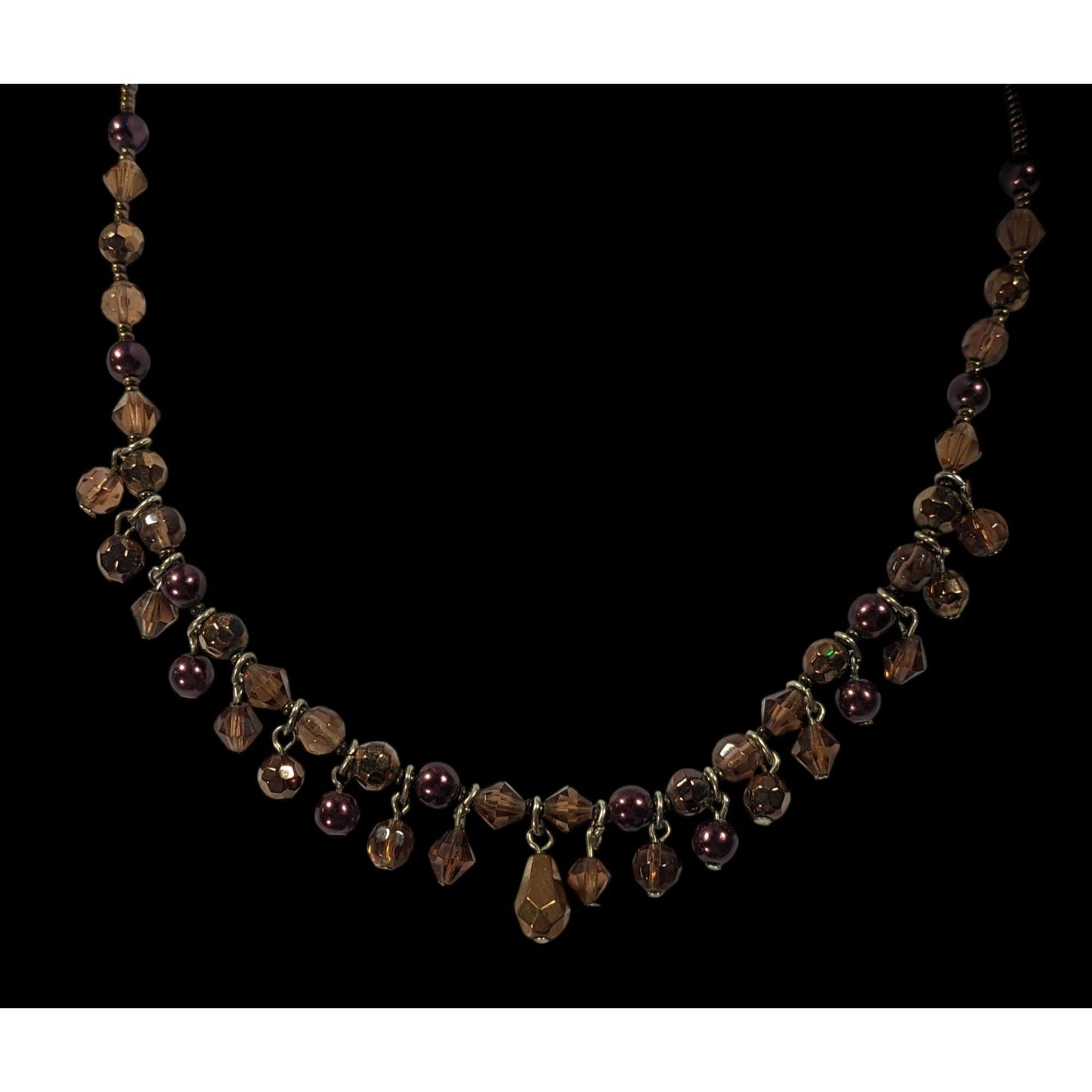 Rustic Brown Glass Faux Pearl Beaded Fringe Necklace
