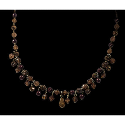 Rustic Brown Glass Faux Pearl Beaded Fringe Necklace