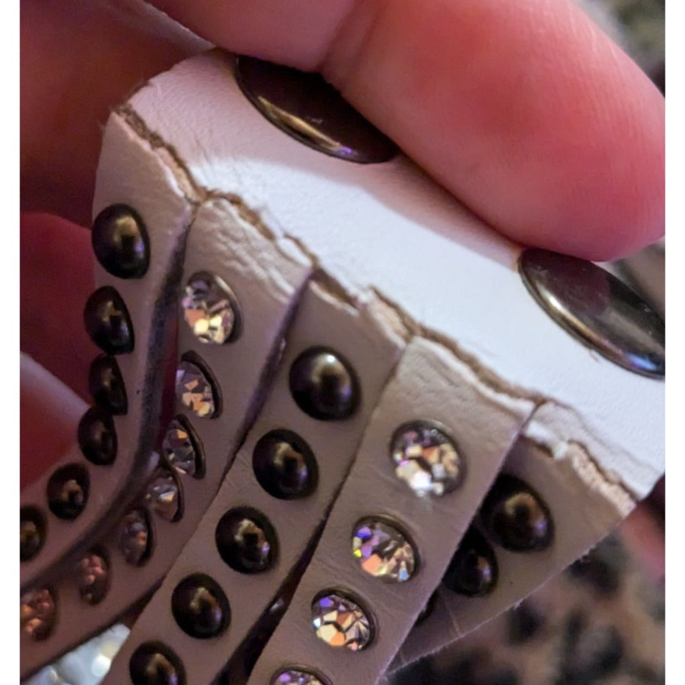 Alternative Glam Multilayer White Faux Leather Metal Rhinestone Studded Bracelet