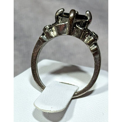 Gothic Floral Black Gemmed Ring With Marcasite Accents