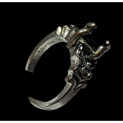 Gothic Floral Black Gemmed Ring With Marcasite Accents