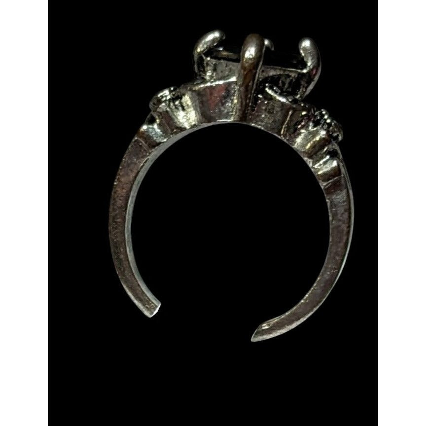 Gothic Floral Black Gemmed Ring With Marcasite Accents