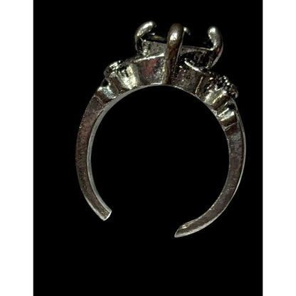 Gothic Floral Black Gemmed Ring With Marcasite Accents