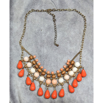 Retro Bohemian Orange And Pink Beaded Fringe Bib Necklace