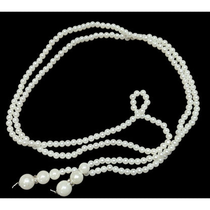 Elegant Faux Pearl Beaded Wrap Necklace On String