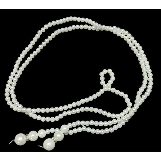 Elegant Faux Pearl Beaded Wrap Necklace On String