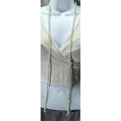 Elegant Faux Pearl Beaded Wrap Necklace On String