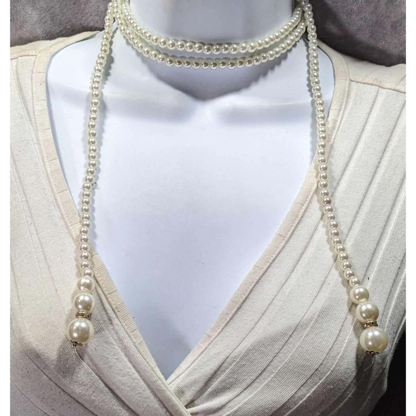 Elegant Faux Pearl Beaded Wrap Necklace On String