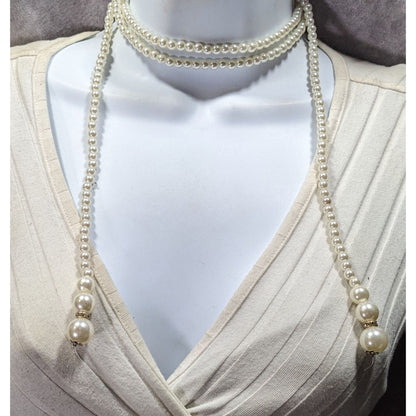 Elegant Faux Pearl Beaded Wrap Necklace On String