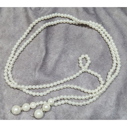 Elegant Faux Pearl Beaded Wrap Necklace On String