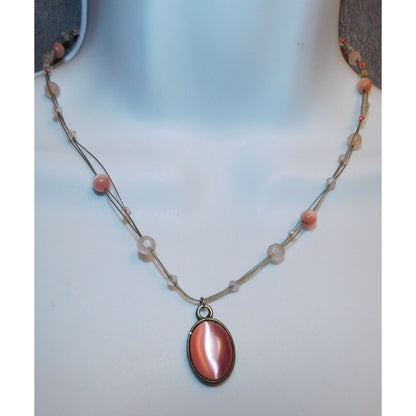 Coquette Pink Cateye Teardrop Glass Pendant Necklace