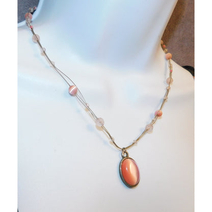 Coquette Pink Cateye Teardrop Glass Pendant Necklace
