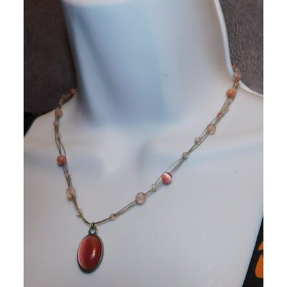 Coquette Pink Cateye Teardrop Glass Pendant Necklace