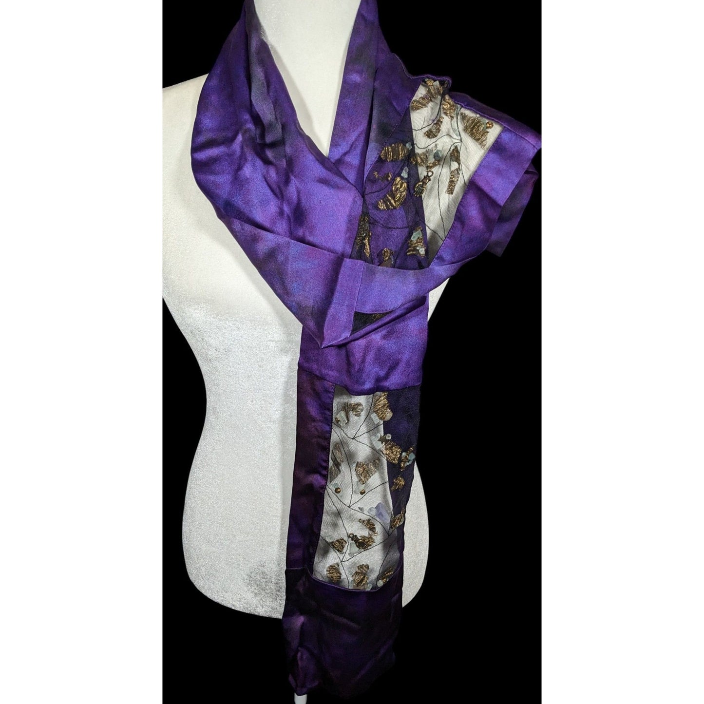 Gothic Mystic Purple Mottled Scarf With Crystal And Charm Inlay
