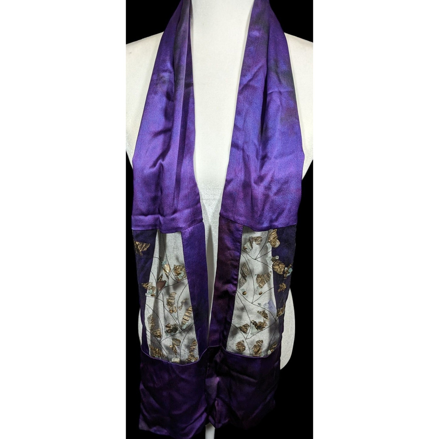 Gothic Mystic Purple Mottled Scarf With Crystal And Charm Inlay