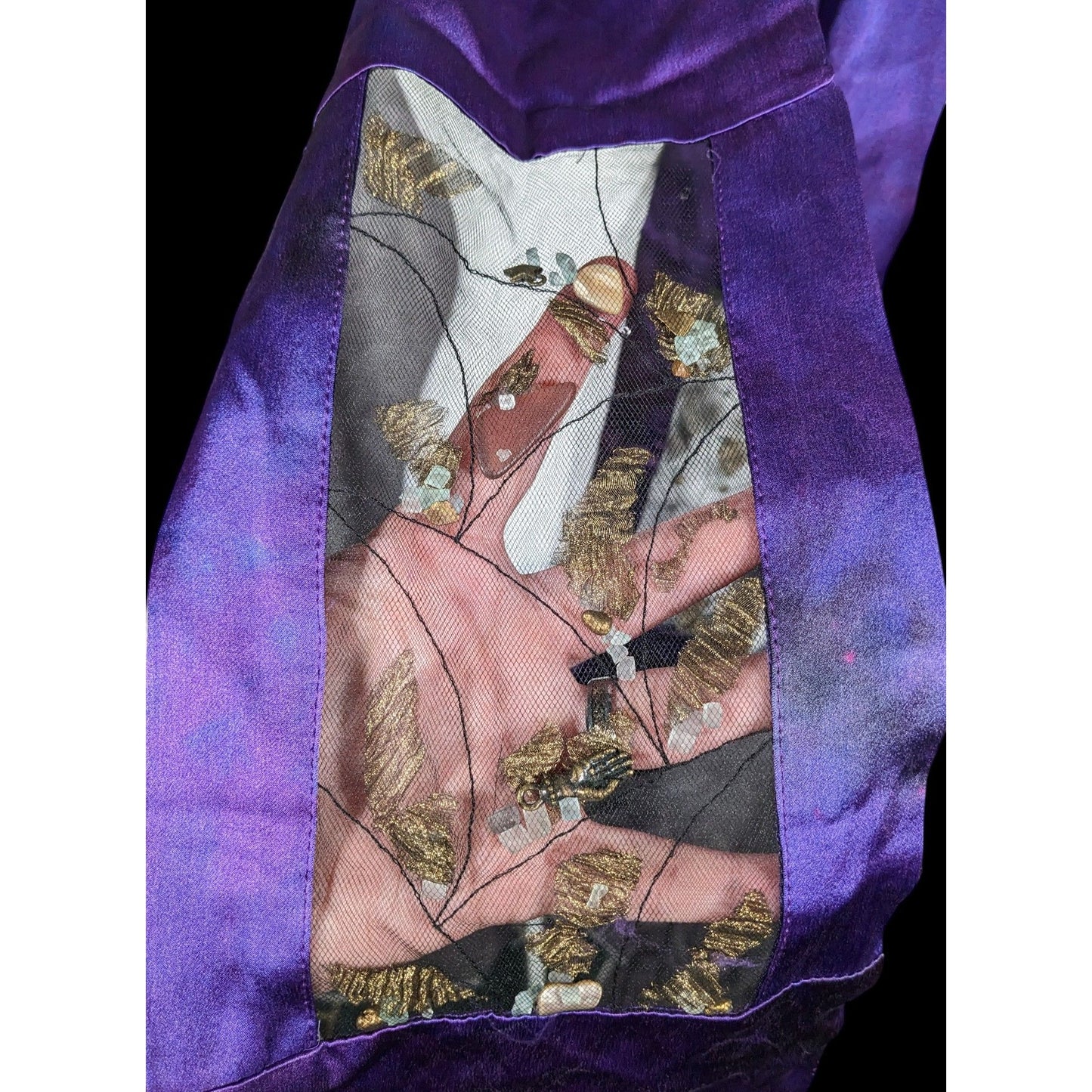 Gothic Mystic Purple Mottled Scarf With Crystal And Charm Inlay
