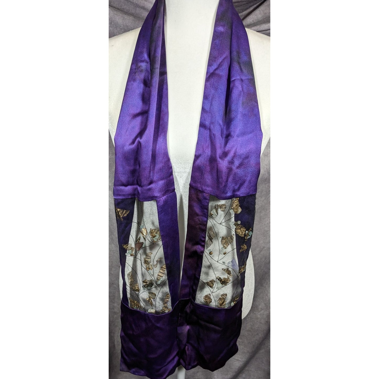 Gothic Mystic Purple Mottled Scarf With Crystal And Charm Inlay