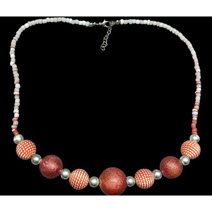 Vintage Country Red And White Beaded Necklace