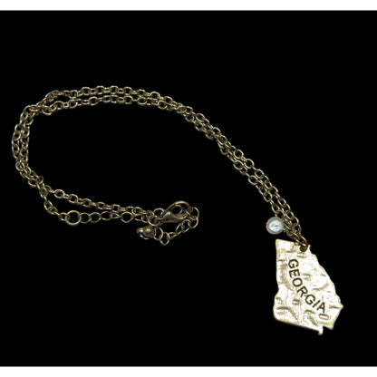 Souvenir Georgia State Shaped Gold Tone Pendant Necklace