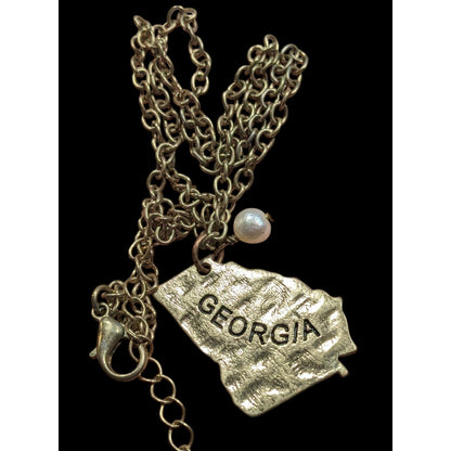 Souvenir Georgia State Shaped Gold Tone Pendant Necklace