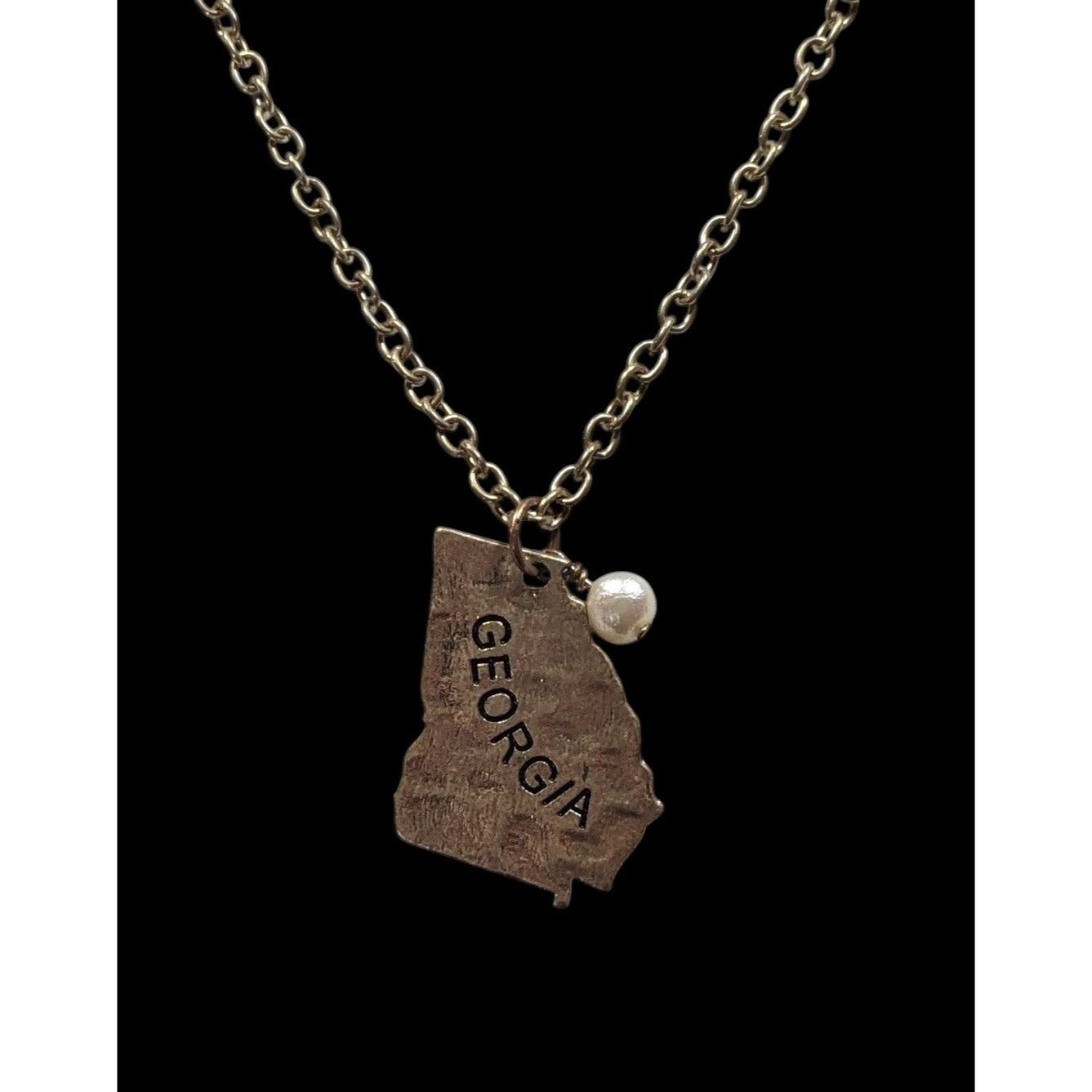 Souvenir Georgia State Shaped Gold Tone Pendant Necklace
