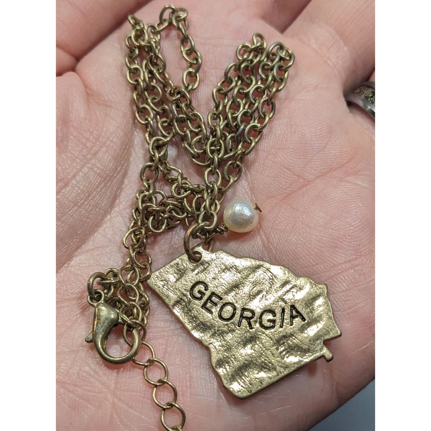 Souvenir Georgia State Shaped Gold Tone Pendant Necklace