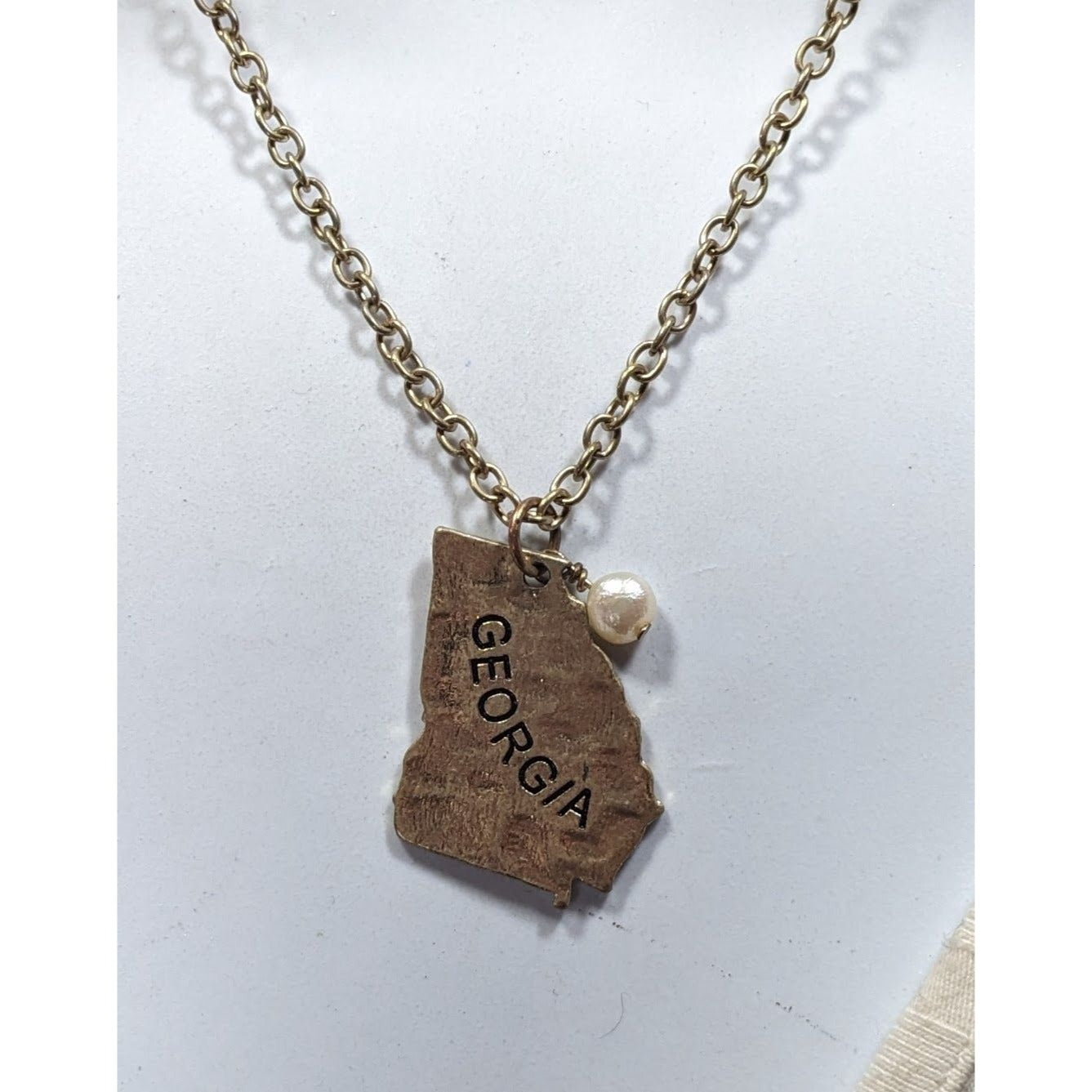 Souvenir Georgia State Shaped Gold Tone Pendant Necklace