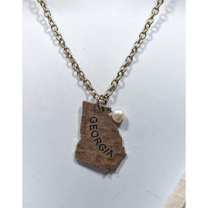 Souvenir Georgia State Shaped Gold Tone Pendant Necklace