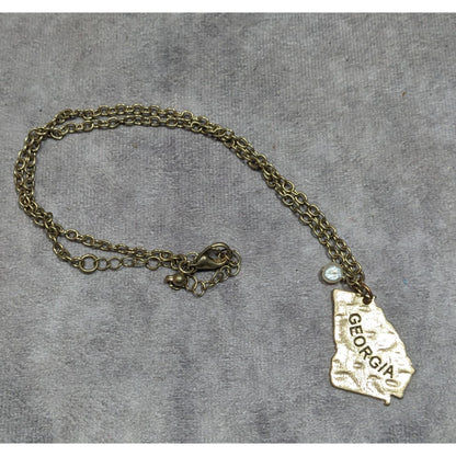 Souvenir Georgia State Shaped Gold Tone Pendant Necklace
