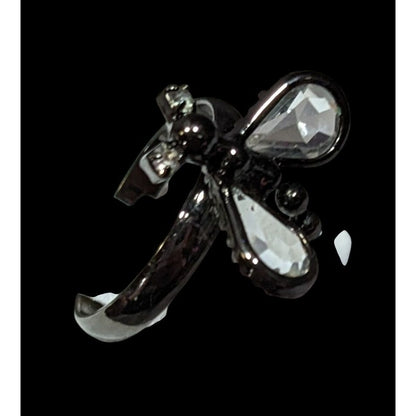 Whimsygoth Fairycore Black Dragonfly Adjustable Ring With Clear Gems