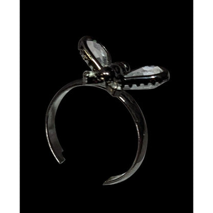 Whimsygoth Fairycore Black Dragonfly Adjustable Ring With Clear Gems