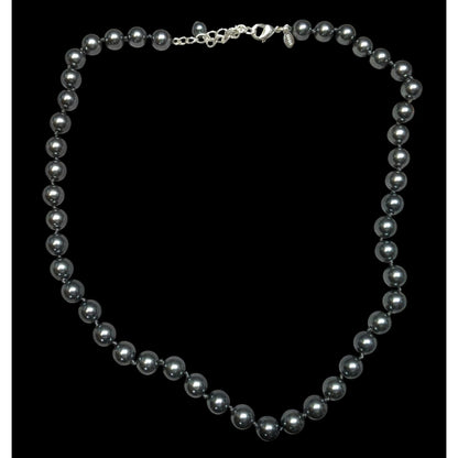 Vintage Roman Gothic Black Metallic Faux Pearl Beaded Necklace