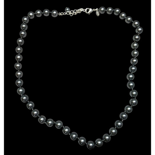 Vintage Roman Gothic Black Metallic Faux Pearl Beaded Necklace