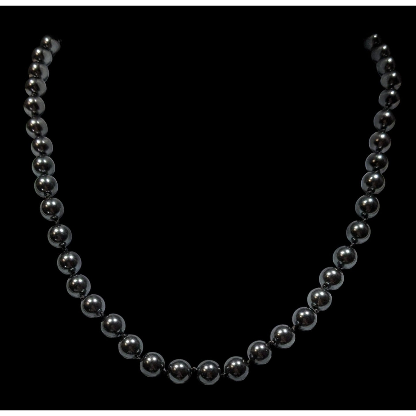 Vintage Roman Gothic Black Metallic Faux Pearl Beaded Necklace