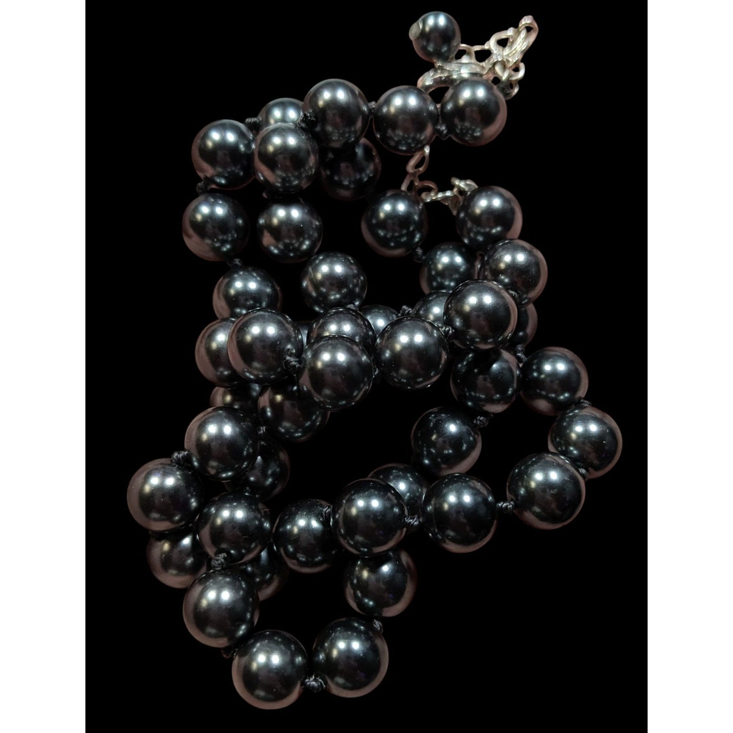 Vintage Roman Gothic Black Metallic Faux Pearl Beaded Necklace